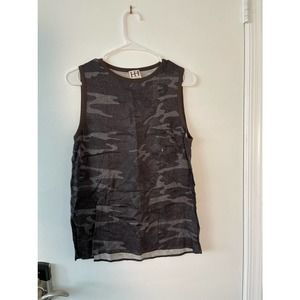 Haute Hippie Leather Trim Muscle Tank Camo XS